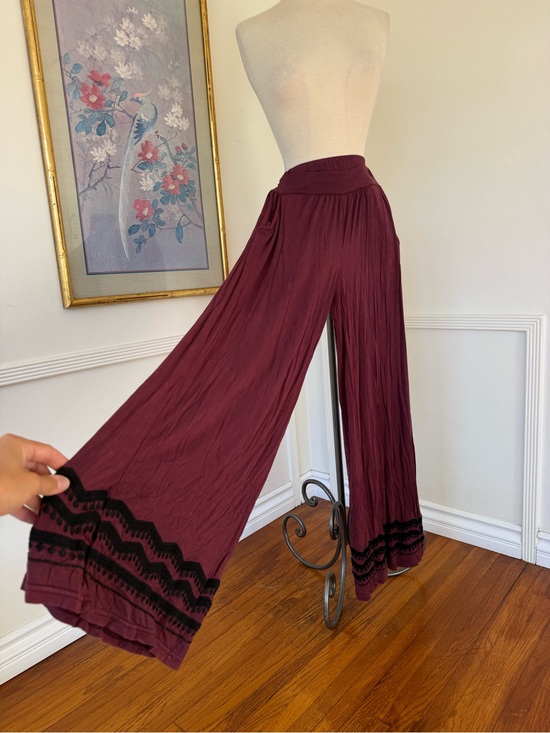 POL Pants - Wide Leg Purple Palazzo Pants with Black Trim